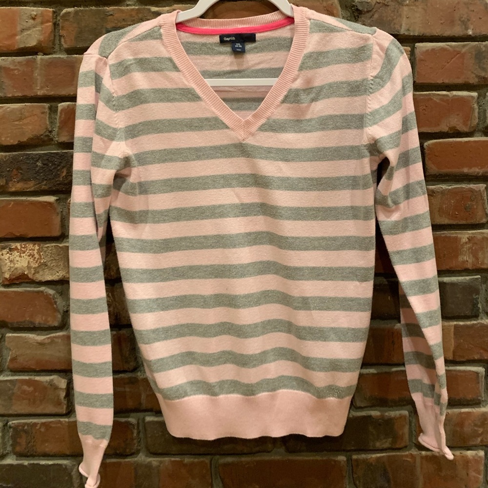 Pink/gray striped sweater
